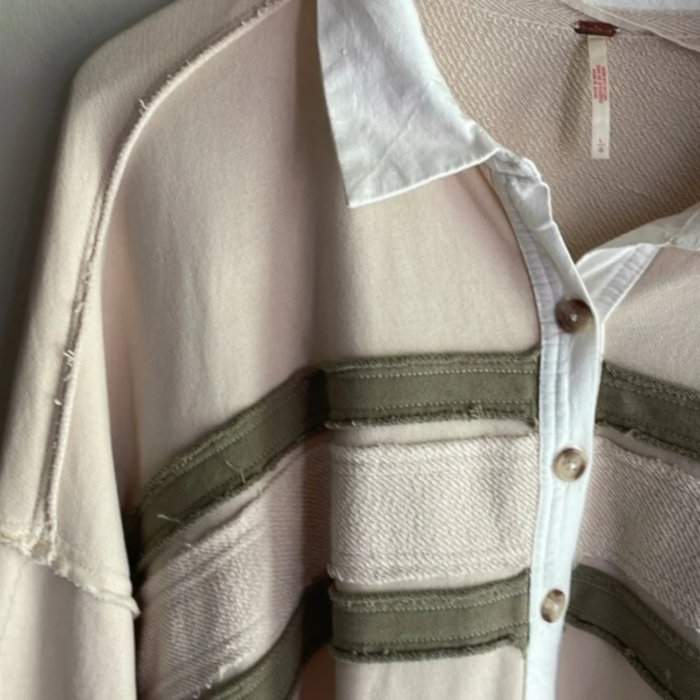 Free People Blair Oversized Sweatshirt Dress Oatmeal Combo Boho Large Lounge - Picture 5 of 15